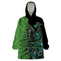 Personalised New Zealand Darts Wearable Blanket Hoodie Aotearoa Maori Fern Mix Manaia Tattoo LT14 One Size Green - Polynesian Pride