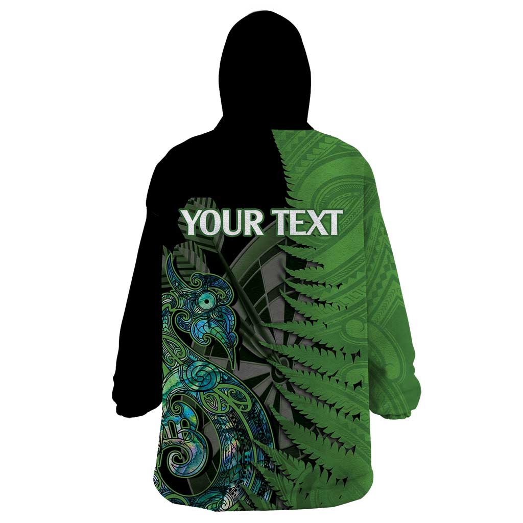 Personalised New Zealand Darts Wearable Blanket Hoodie Aotearoa Maori Fern Mix Manaia Tattoo LT14 - Polynesian Pride