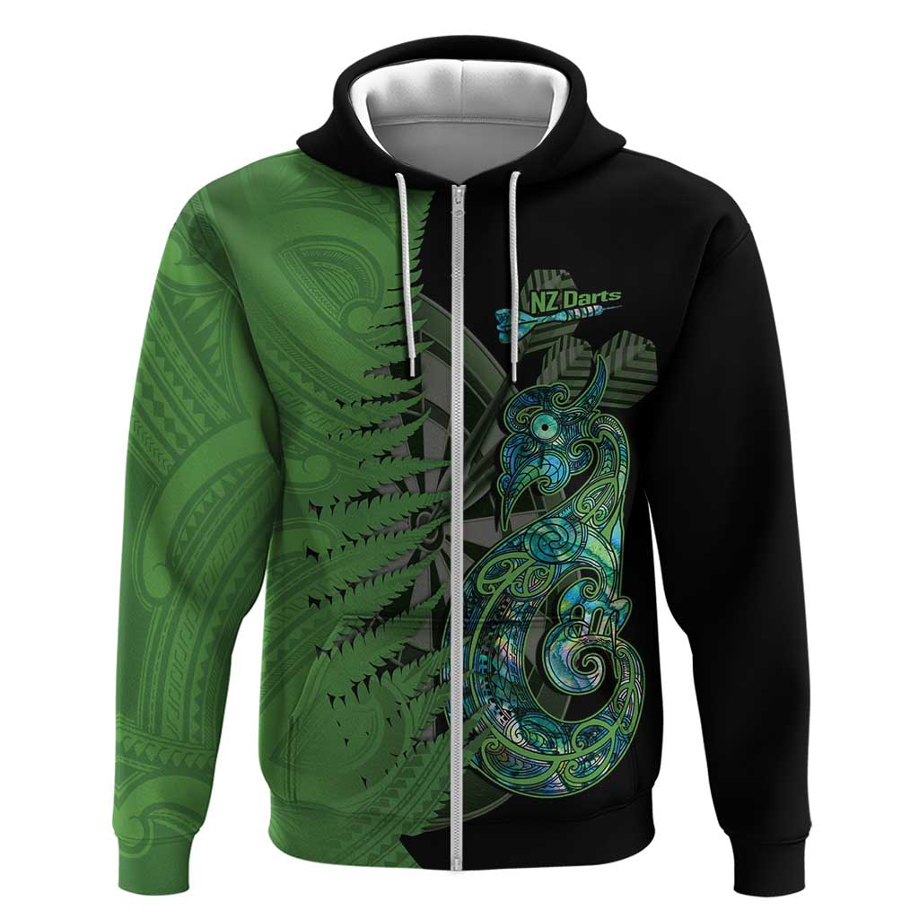 Personalised New Zealand Darts Zip Hoodie Aotearoa Maori Fern Mix Manaia Tattoo LT14 Zip Hoodie Green - Polynesian Pride