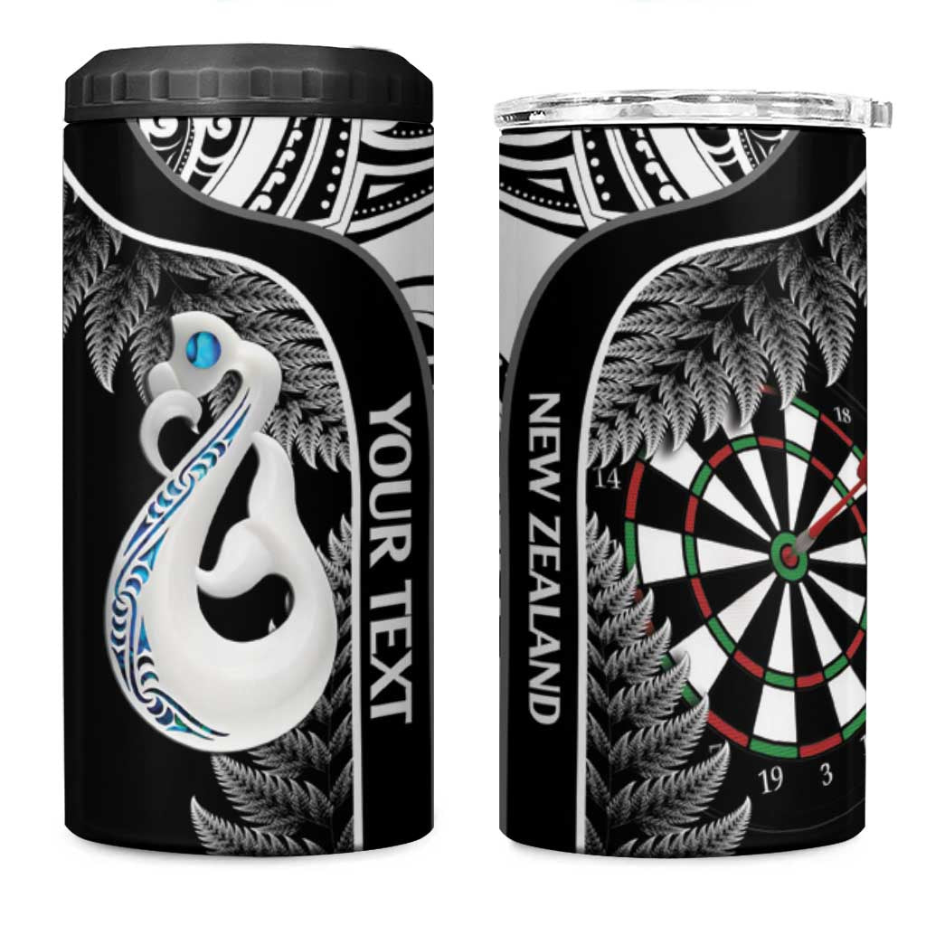 Personalised New Zealand Darts 4 in 1 Can Cooler Tumbler Aotearoa Fern Mix Paua Shell Manaia - Black LT14 One Size: 16 oz Black - Polynesian Pride
