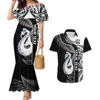 Personalised New Zealand Darts Couples Matching Mermaid Dress and Hawaiian Shirt Aotearoa Fern Mix Paua Shell Manaia - Black LT14 Black - Polynesian Pride