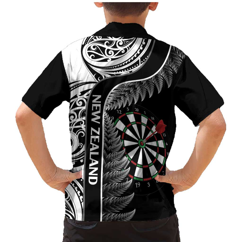 Personalised New Zealand Darts Family Matching Mermaid Dress and Hawaiian Shirt Aotearoa Fern Mix Paua Shell Manaia - Black LT14 - Polynesian Pride