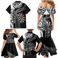 Personalised New Zealand Darts Family Matching Mermaid Dress and Hawaiian Shirt Aotearoa Fern Mix Paua Shell Manaia - Black LT14 - Polynesian Pride