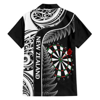 Personalised New Zealand Darts Family Matching Off Shoulder Short Dress and Hawaiian Shirt Aotearoa Fern Mix Paua Shell Manaia - Black LT14 - Polynesian Pride