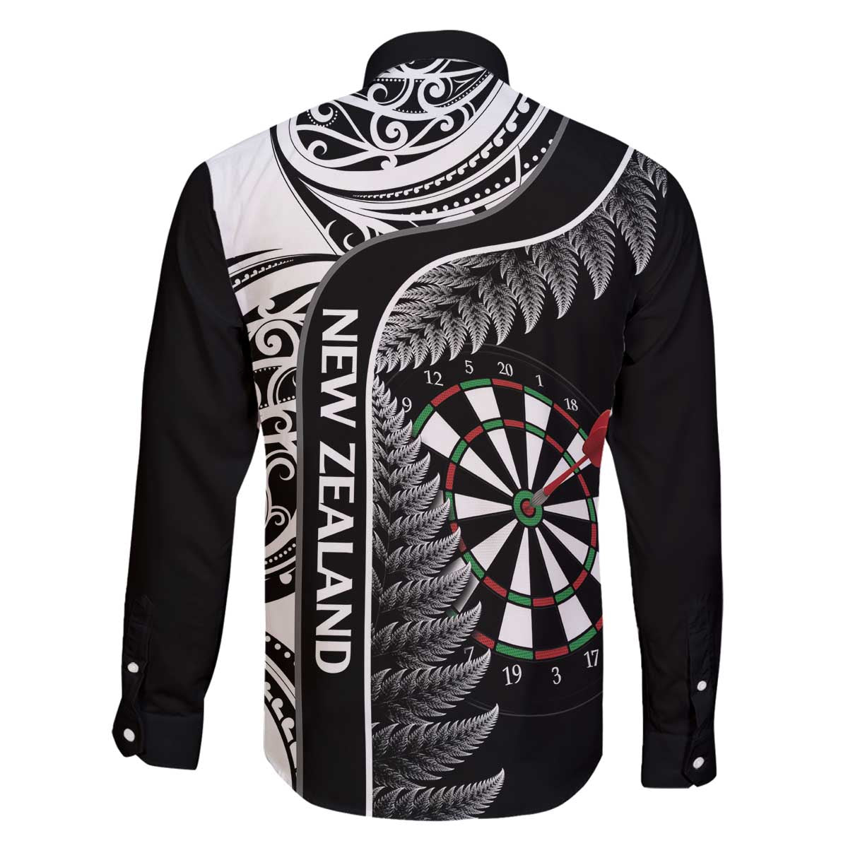 Personalised New Zealand Darts Family Matching Off Shoulder Short Dress and Hawaiian Shirt Aotearoa Fern Mix Paua Shell Manaia - Black LT14 - Polynesian Pride
