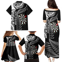 Personalised New Zealand Darts Family Matching Puletasi and Hawaiian Shirt Aotearoa Fern Mix Paua Shell Manaia - Black LT14 - Polynesian Pride