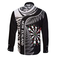 Personalised New Zealand Darts Family Matching Summer Maxi Dress and Hawaiian Shirt Aotearoa Fern Mix Paua Shell Manaia - Black LT14 - Polynesian Pride