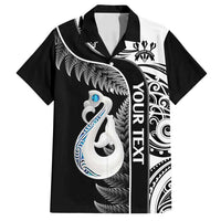 Personalised New Zealand Darts Family Matching Tank Maxi Dress and Hawaiian Shirt Aotearoa Fern Mix Paua Shell Manaia - Black LT14 Dad's Shirt - Short Sleeve Black - Polynesian Pride