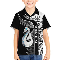 Personalised New Zealand Darts Family Matching Tank Maxi Dress and Hawaiian Shirt Aotearoa Fern Mix Paua Shell Manaia - Black LT14 Son's Shirt Black - Polynesian Pride