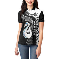 Personalised New Zealand Darts Women Polo Shirt Aotearoa Fern Mix Paua Shell Manaia - Black LT14 - Polynesian Pride