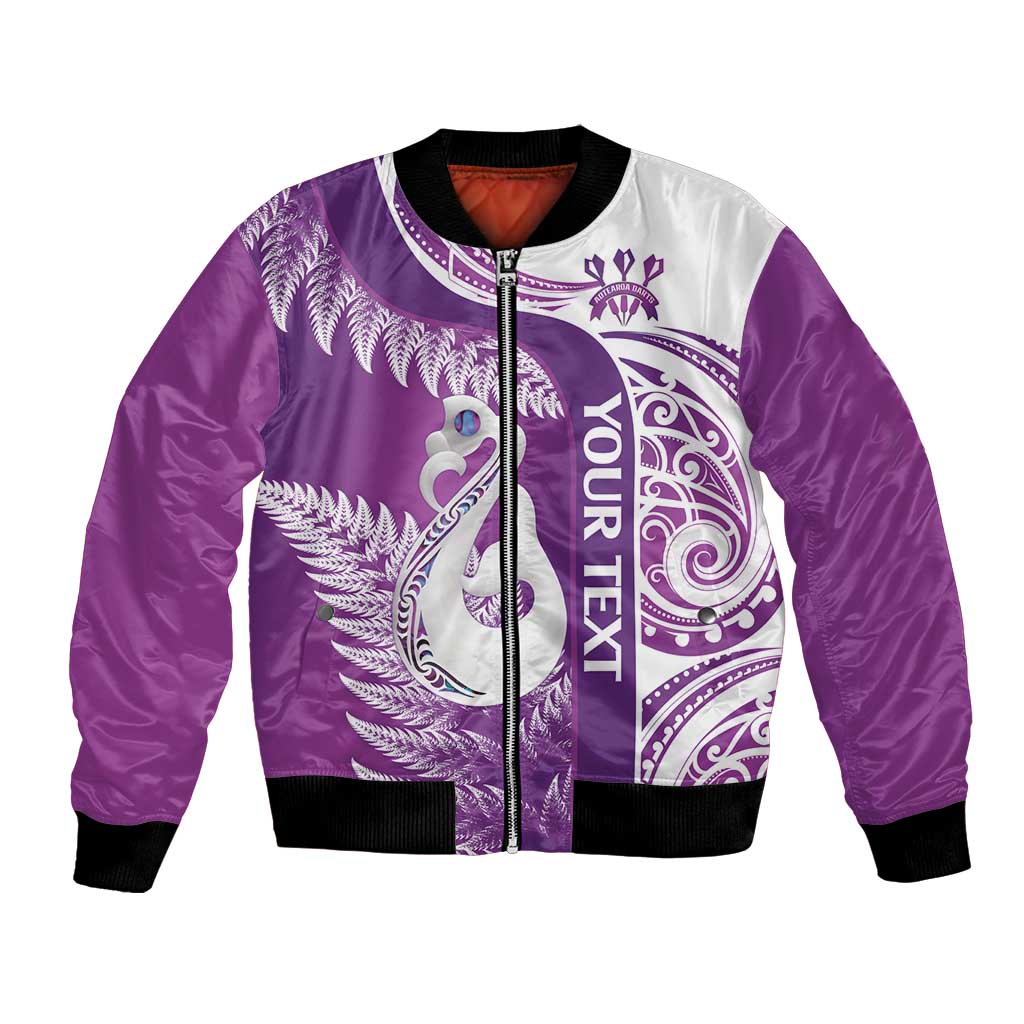 Personalised New Zealand Darts Bomber Jacket Aotearoa Fern Mix Paua Shell Manaia - Purple LT14 Unisex Purple - Polynesian Pride