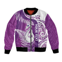 Personalised New Zealand Darts Bomber Jacket Aotearoa Fern Mix Paua Shell Manaia - Purple LT14 Unisex Purple - Polynesian Pride