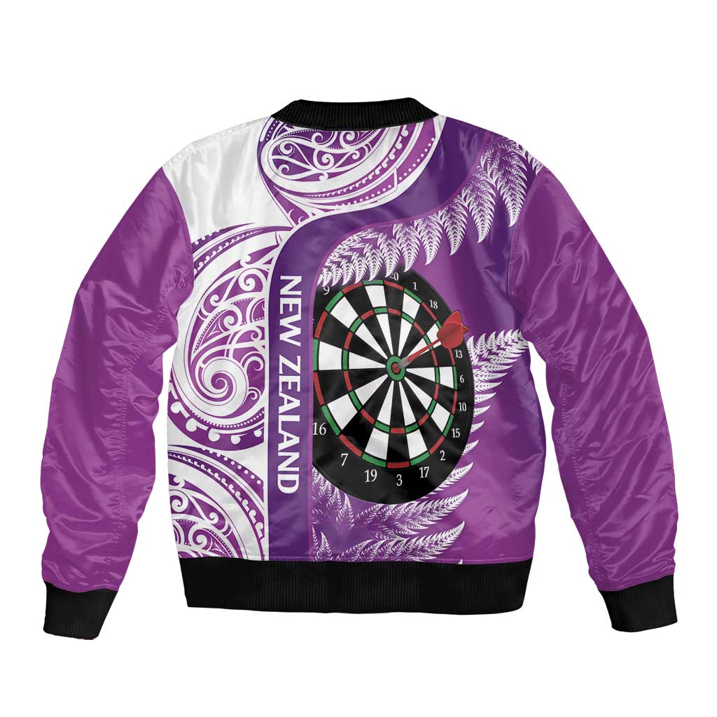 Personalised New Zealand Darts Bomber Jacket Aotearoa Fern Mix Paua Shell Manaia - Purple LT14 - Polynesian Pride