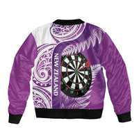 Personalised New Zealand Darts Bomber Jacket Aotearoa Fern Mix Paua Shell Manaia - Purple LT14 - Polynesian Pride