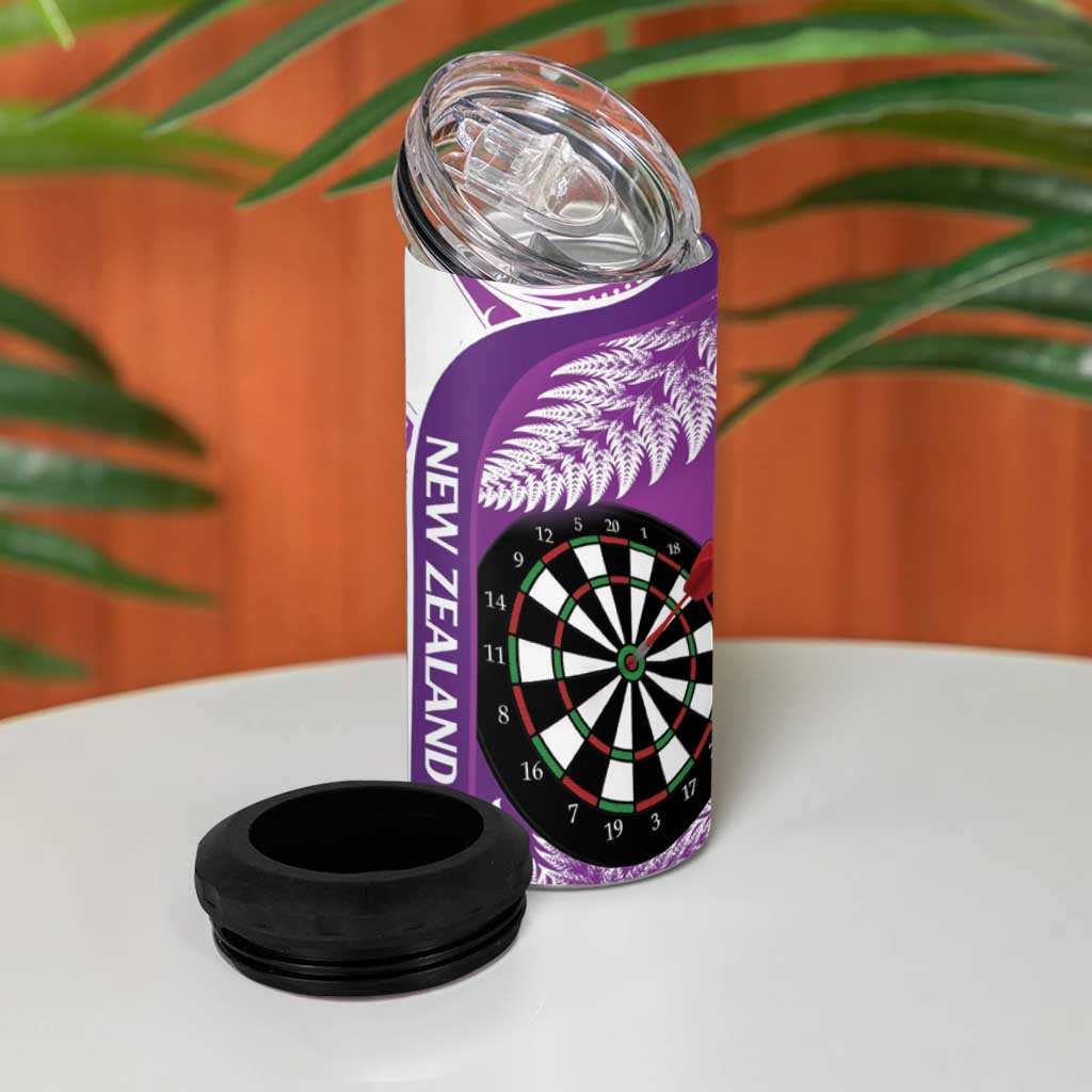 Personalised New Zealand Darts 4 in 1 Can Cooler Tumbler Aotearoa Fern Mix Paua Shell Manaia - Purple LT14 - Polynesian Pride