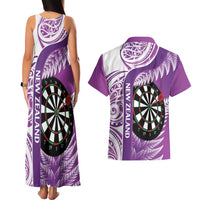 Personalised New Zealand Darts Couples Matching Tank Maxi Dress and Hawaiian Shirt Aotearoa Fern Mix Paua Shell Manaia - Purple LT14 - Polynesian Pride