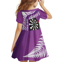 Personalised New Zealand Darts Family Matching Long Sleeve Bodycon Dress and Hawaiian Shirt Aotearoa Fern Mix Paua Shell Manaia - Purple LT14 - Polynesian Pride