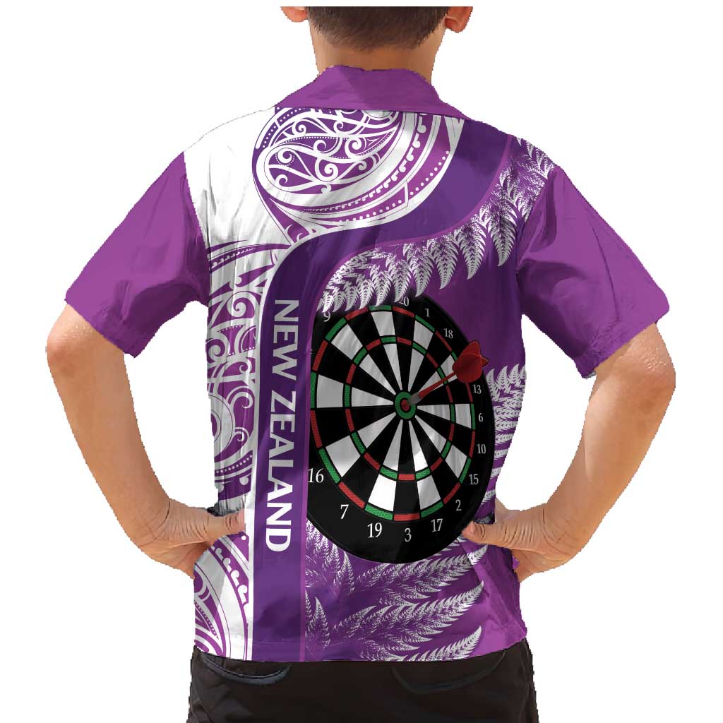 Personalised New Zealand Darts Family Matching Mermaid Dress and Hawaiian Shirt Aotearoa Fern Mix Paua Shell Manaia - Purple LT14 - Polynesian Pride