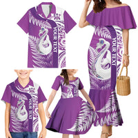 Personalised New Zealand Darts Family Matching Mermaid Dress and Hawaiian Shirt Aotearoa Fern Mix Paua Shell Manaia - Purple LT14 - Polynesian Pride