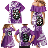 Personalised New Zealand Darts Family Matching Mermaid Dress and Hawaiian Shirt Aotearoa Fern Mix Paua Shell Manaia - Purple LT14 - Polynesian Pride