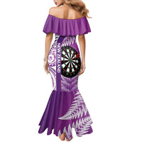 Personalised New Zealand Darts Family Matching Mermaid Dress and Hawaiian Shirt Aotearoa Fern Mix Paua Shell Manaia - Purple LT14 - Polynesian Pride
