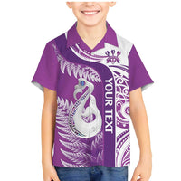 Personalised New Zealand Darts Family Matching Mermaid Dress and Hawaiian Shirt Aotearoa Fern Mix Paua Shell Manaia - Purple LT14 Son's Shirt Purple - Polynesian Pride