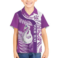 Personalised New Zealand Darts Family Matching Off Shoulder Maxi Dress and Hawaiian Shirt Aotearoa Fern Mix Paua Shell Manaia - Purple LT14 Son's Shirt Purple - Polynesian Pride