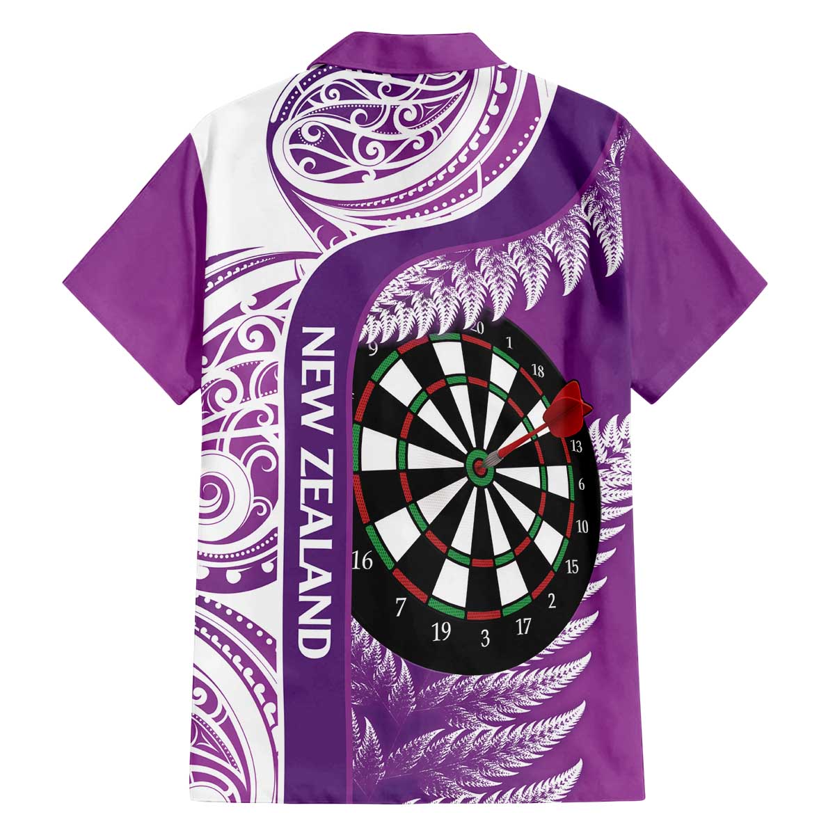 Personalised New Zealand Darts Family Matching Off Shoulder Short Dress and Hawaiian Shirt Aotearoa Fern Mix Paua Shell Manaia - Purple LT14 - Polynesian Pride