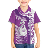 Personalised New Zealand Darts Family Matching Off Shoulder Short Dress and Hawaiian Shirt Aotearoa Fern Mix Paua Shell Manaia - Purple LT14 Son's Shirt Purple - Polynesian Pride