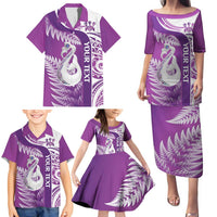 Personalised New Zealand Darts Family Matching Puletasi and Hawaiian Shirt Aotearoa Fern Mix Paua Shell Manaia - Purple LT14 - Polynesian Pride