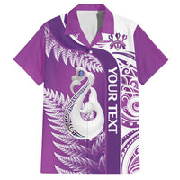 Personalised New Zealand Darts Family Matching Puletasi and Hawaiian Shirt Aotearoa Fern Mix Paua Shell Manaia - Purple LT14 Dad's Shirt - Short Sleeve Purple - Polynesian Pride