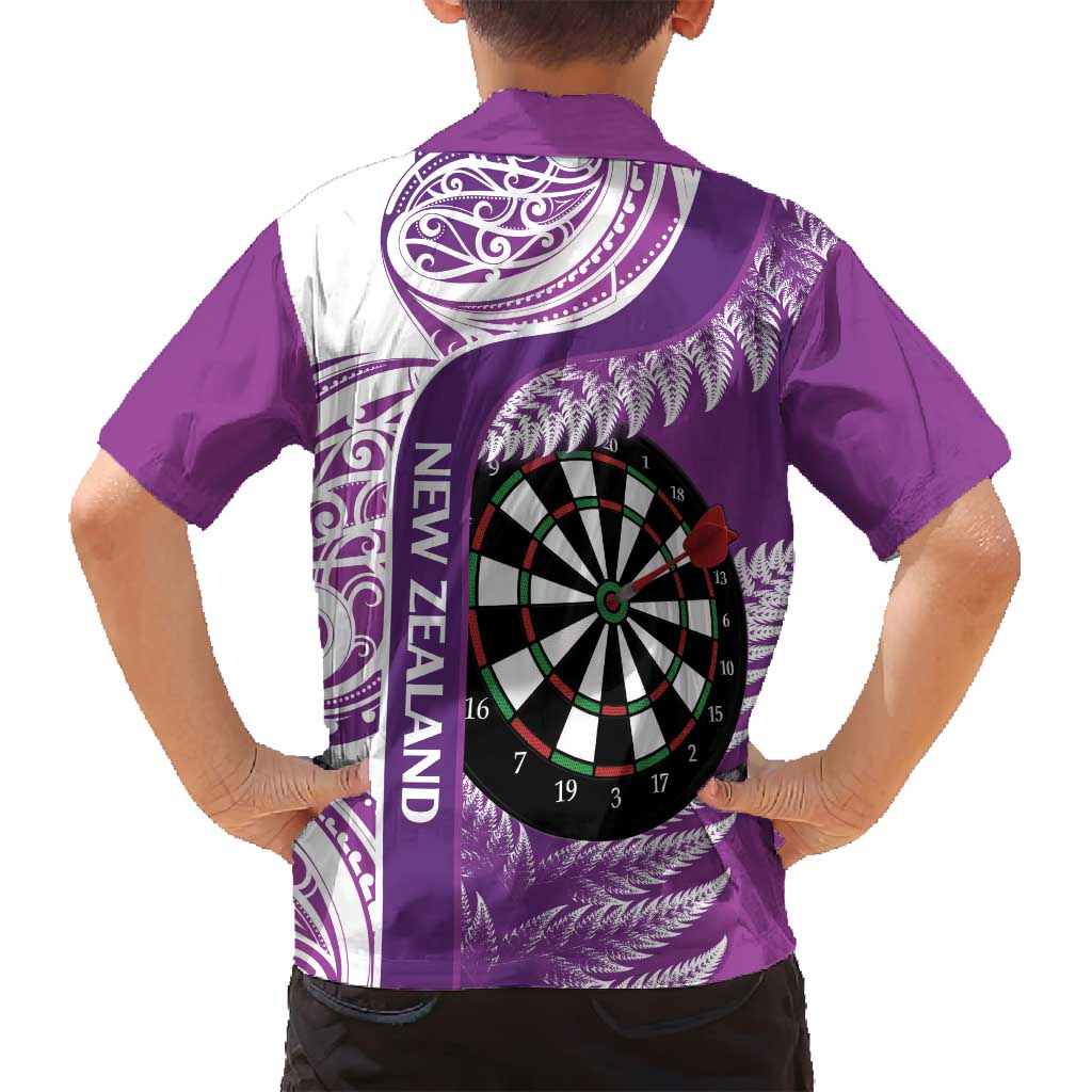 Personalised New Zealand Darts Family Matching Tank Maxi Dress and Hawaiian Shirt Aotearoa Fern Mix Paua Shell Manaia - Purple LT14 - Polynesian Pride