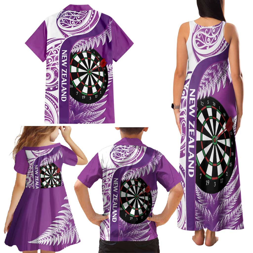 Personalised New Zealand Darts Family Matching Tank Maxi Dress and Hawaiian Shirt Aotearoa Fern Mix Paua Shell Manaia - Purple LT14 - Polynesian Pride