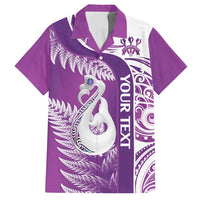 Personalised New Zealand Darts Family Matching Tank Maxi Dress and Hawaiian Shirt Aotearoa Fern Mix Paua Shell Manaia - Purple LT14 Dad's Shirt - Short Sleeve Purple - Polynesian Pride