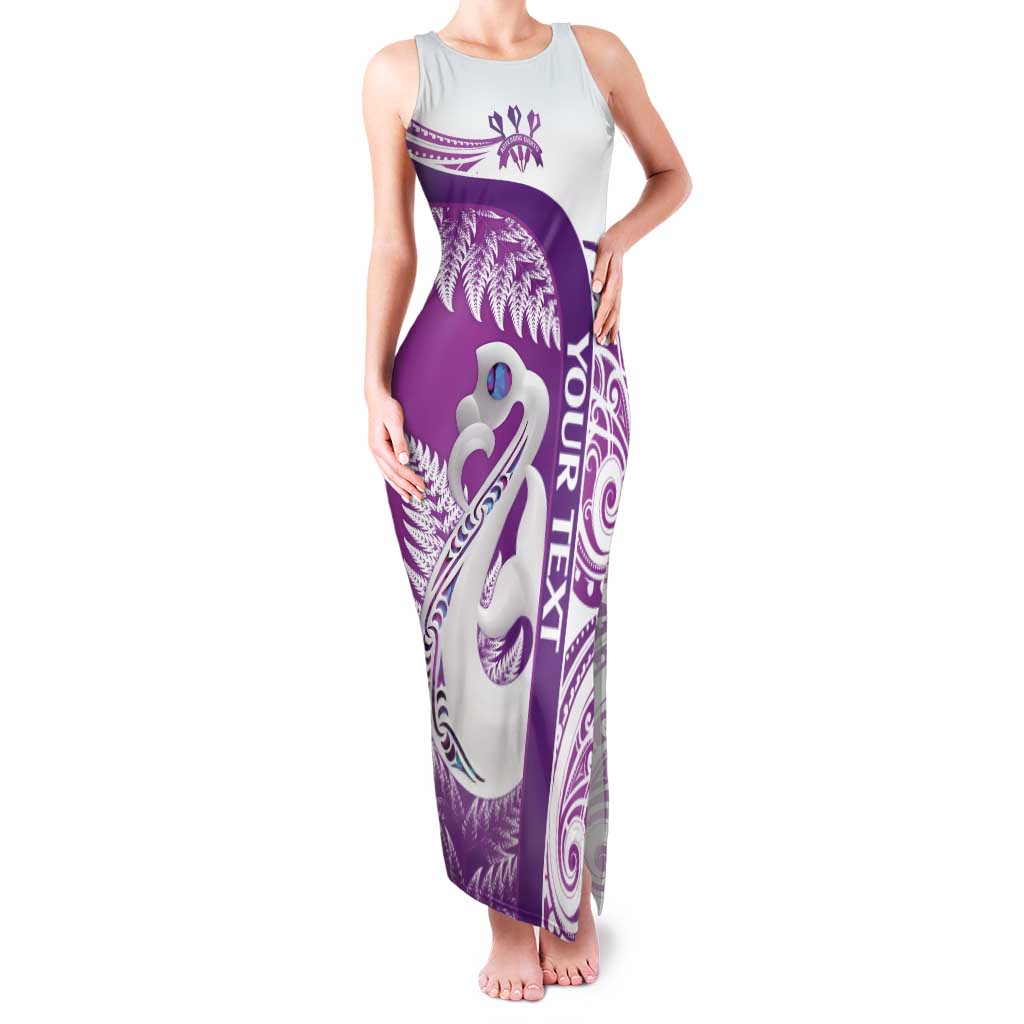Personalised New Zealand Darts Family Matching Tank Maxi Dress and Hawaiian Shirt Aotearoa Fern Mix Paua Shell Manaia - Purple LT14 Mom's Dress Purple - Polynesian Pride