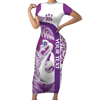 Personalised New Zealand Darts Short Sleeve Bodycon Dress Aotearoa Fern Mix Paua Shell Manaia - Purple LT14 Long Dress Purple - Polynesian Pride