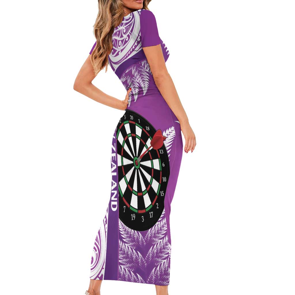 Personalised New Zealand Darts Short Sleeve Bodycon Dress Aotearoa Fern Mix Paua Shell Manaia - Purple LT14 - Polynesian Pride