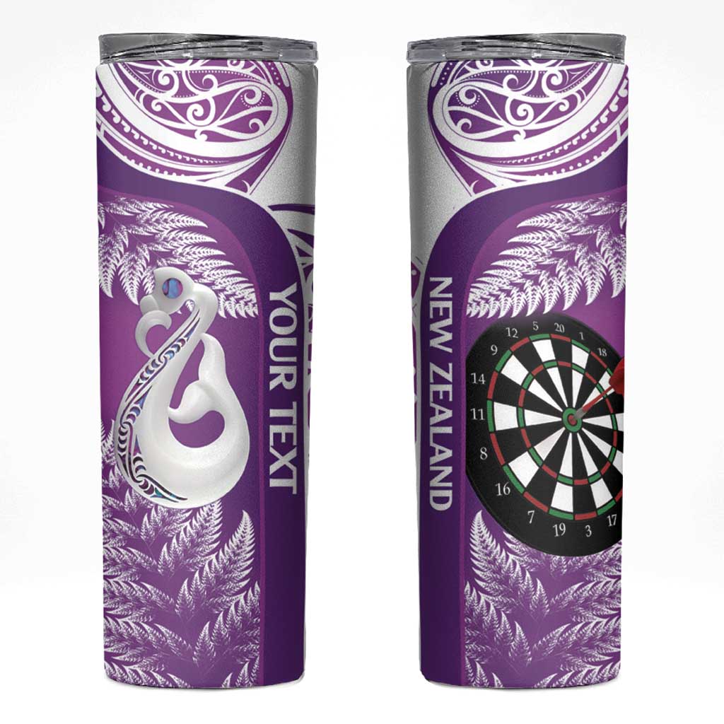 Personalised New Zealand Darts Skinny Tumbler Aotearoa Fern Mix Paua Shell Manaia - Purple LT14 Purple - Polynesian Pride