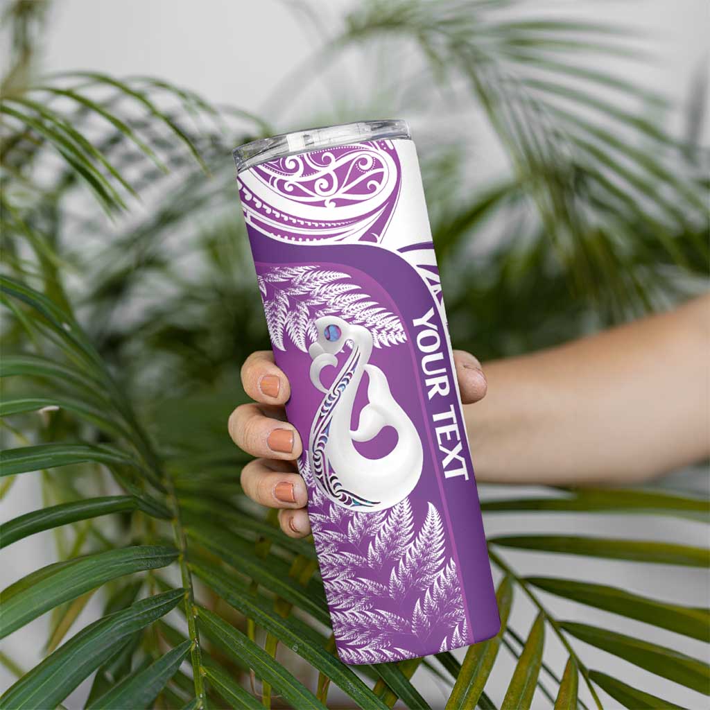 Personalised New Zealand Darts Skinny Tumbler Aotearoa Fern Mix Paua Shell Manaia - Purple LT14 - Polynesian Pride
