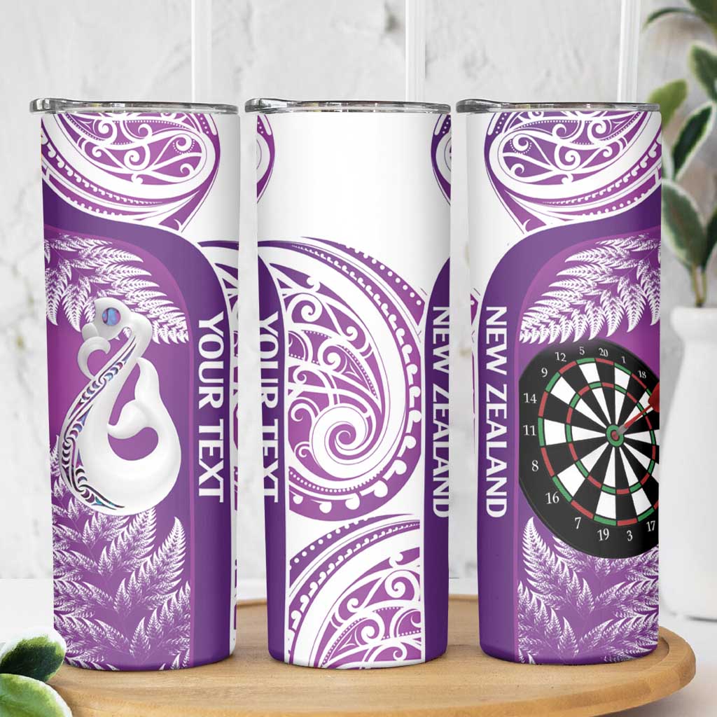 Personalised New Zealand Darts Skinny Tumbler Aotearoa Fern Mix Paua Shell Manaia - Purple LT14 - Polynesian Pride
