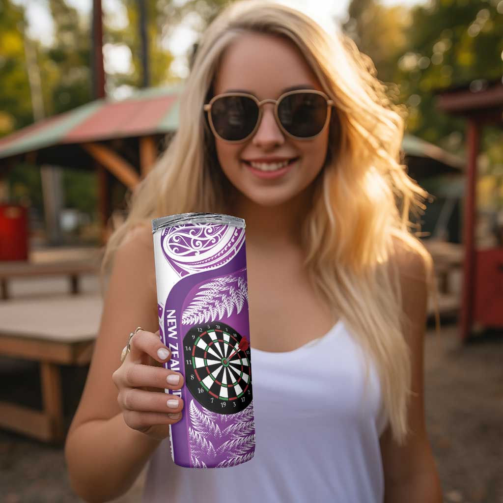Personalised New Zealand Darts Skinny Tumbler Aotearoa Fern Mix Paua Shell Manaia - Purple LT14 - Polynesian Pride