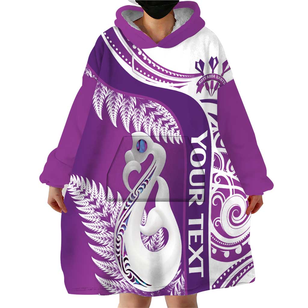 Personalised New Zealand Darts Wearable Blanket Hoodie Aotearoa Fern Mix Paua Shell Manaia - Purple LT14 - Polynesian Pride