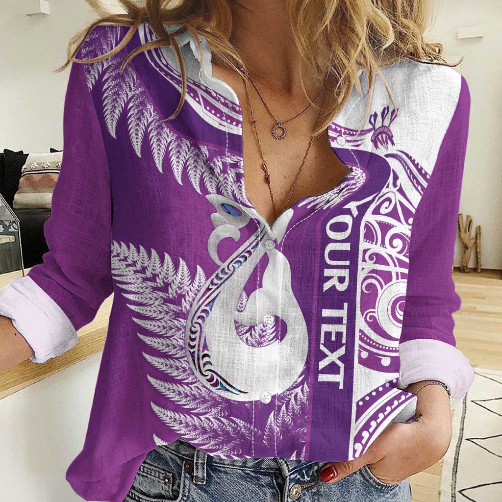 Personalised New Zealand Darts Women Casual Shirt Aotearoa Fern Mix Paua Shell Manaia - Purple LT14 Female Purple - Polynesian Pride