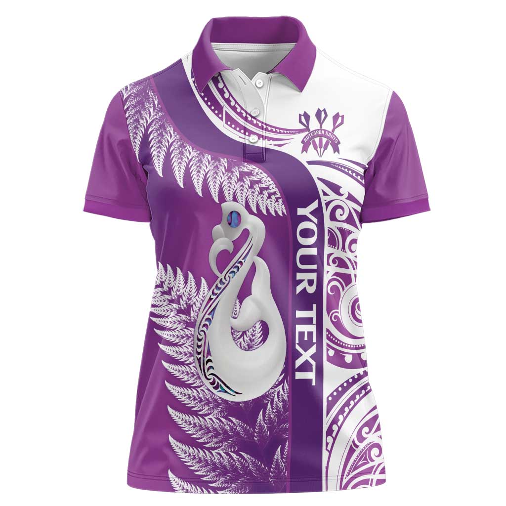 Personalised New Zealand Darts Women Polo Shirt Aotearoa Fern Mix Paua Shell Manaia - Purple LT14 Female Purple - Polynesian Pride