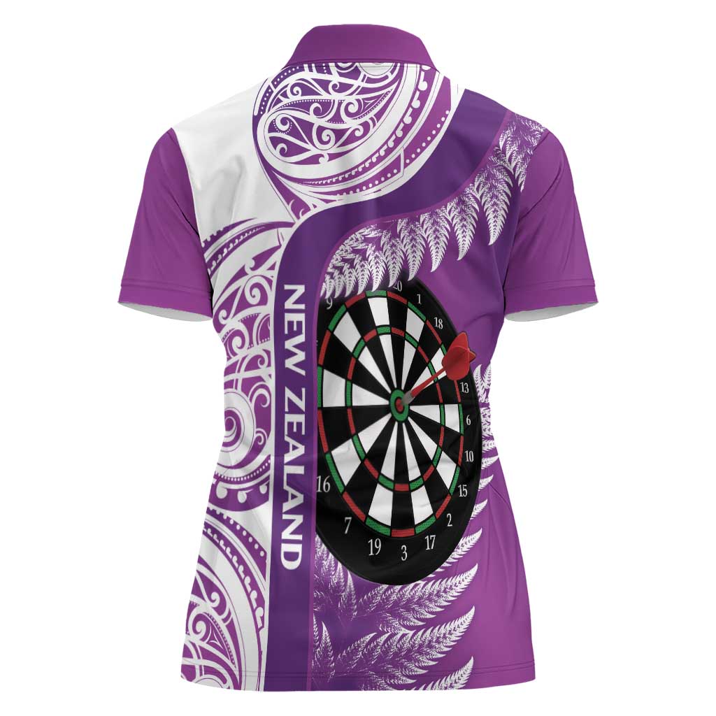 Personalised New Zealand Darts Women Polo Shirt Aotearoa Fern Mix Paua Shell Manaia - Purple LT14 - Polynesian Pride