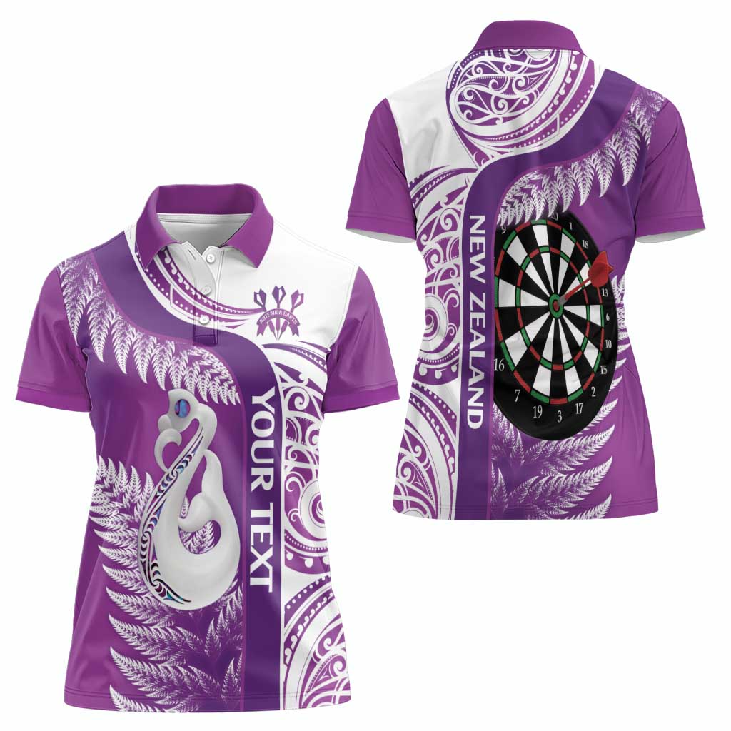 Personalised New Zealand Darts Women Polo Shirt Aotearoa Fern Mix Paua Shell Manaia - Purple LT14 - Polynesian Pride
