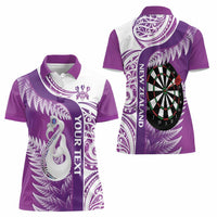 Personalised New Zealand Darts Women Polo Shirt Aotearoa Fern Mix Paua Shell Manaia - Purple LT14 - Polynesian Pride