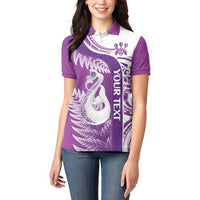 Personalised New Zealand Darts Women Polo Shirt Aotearoa Fern Mix Paua Shell Manaia - Purple LT14 - Polynesian Pride