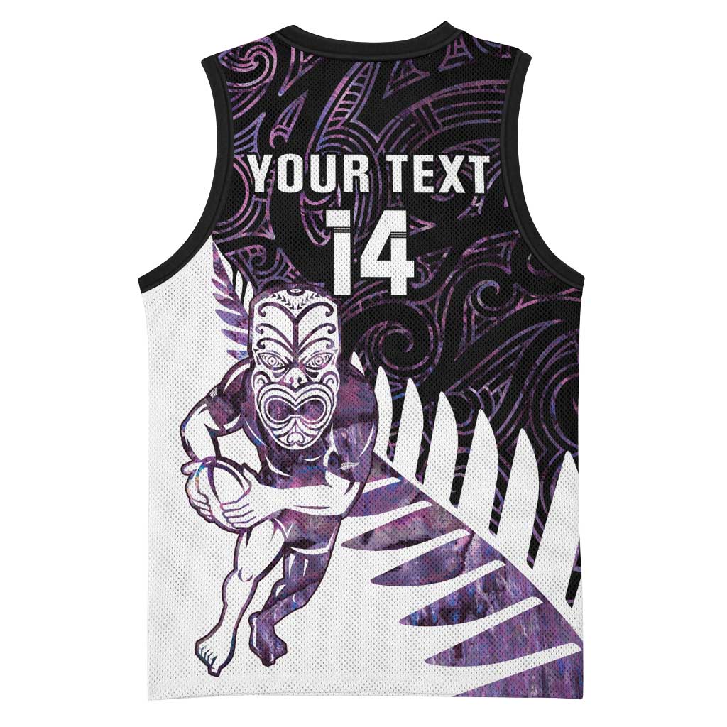 New Zealand Silver Fern Rugby Custom Basketball Jersey Go All Black Purple Maori Paua Shell - Polynesian Pride