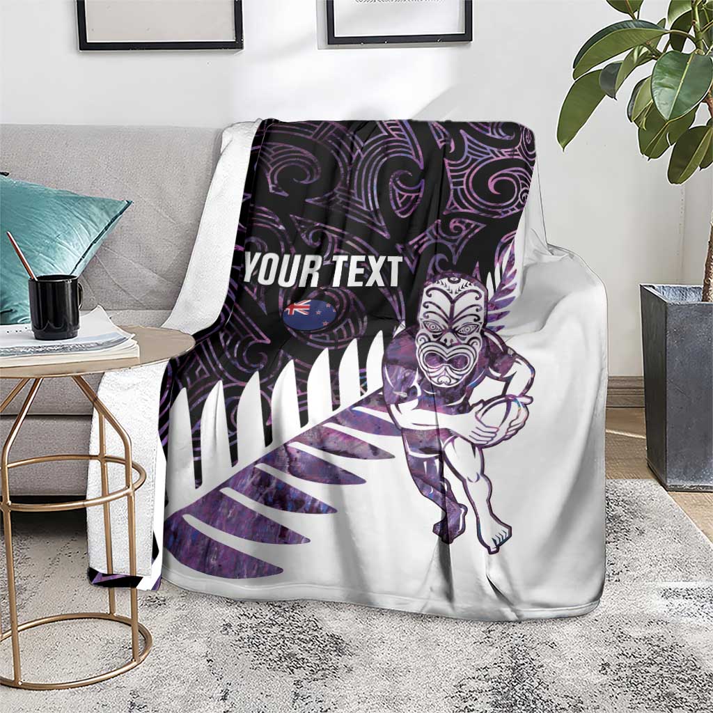 New Zealand Silver Fern Rugby Custom Blanket Go All Black Purple Maori Paua Shell - Polynesian Pride